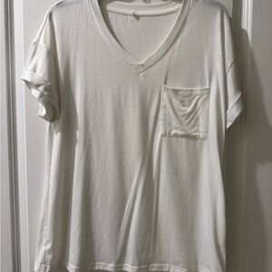 White V-Neck T-Shirt with Pocket
